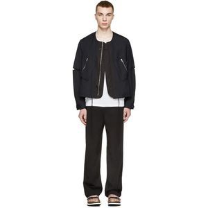 3.1 Phillip Lim Mens Stylized Wool Aviator Flight Jacket Large Midnight